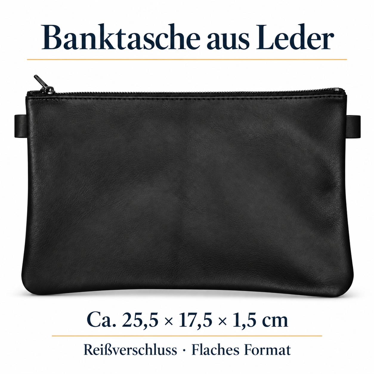 Banktasche aus Leder – Maße ca. 25,5 × 17,5 × 1,5 cm, Reißverschluss, flaches Format